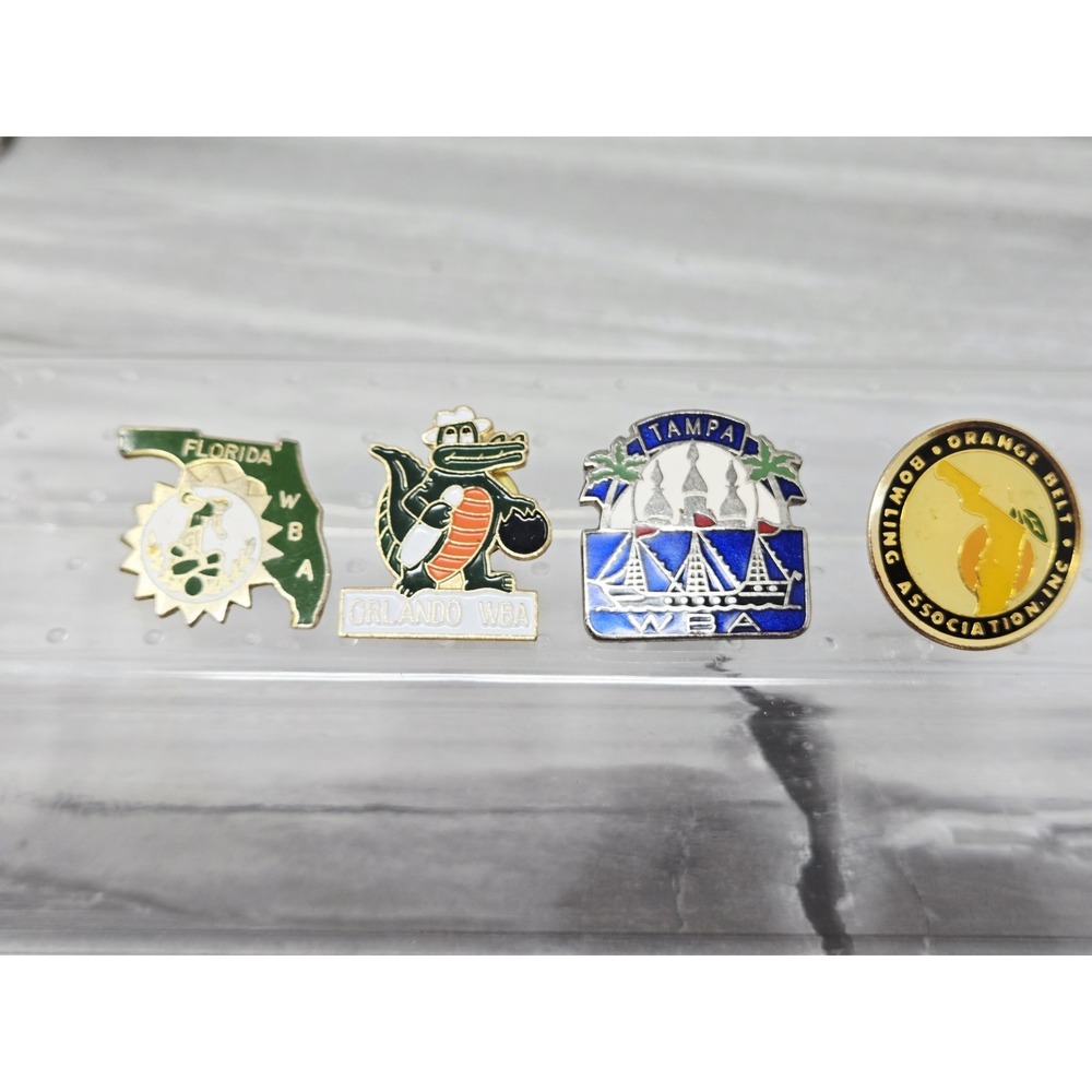 VTG Bowling Lapel Hat Pin Lot Of 4 Metal Enamel Florida WBA GATOR